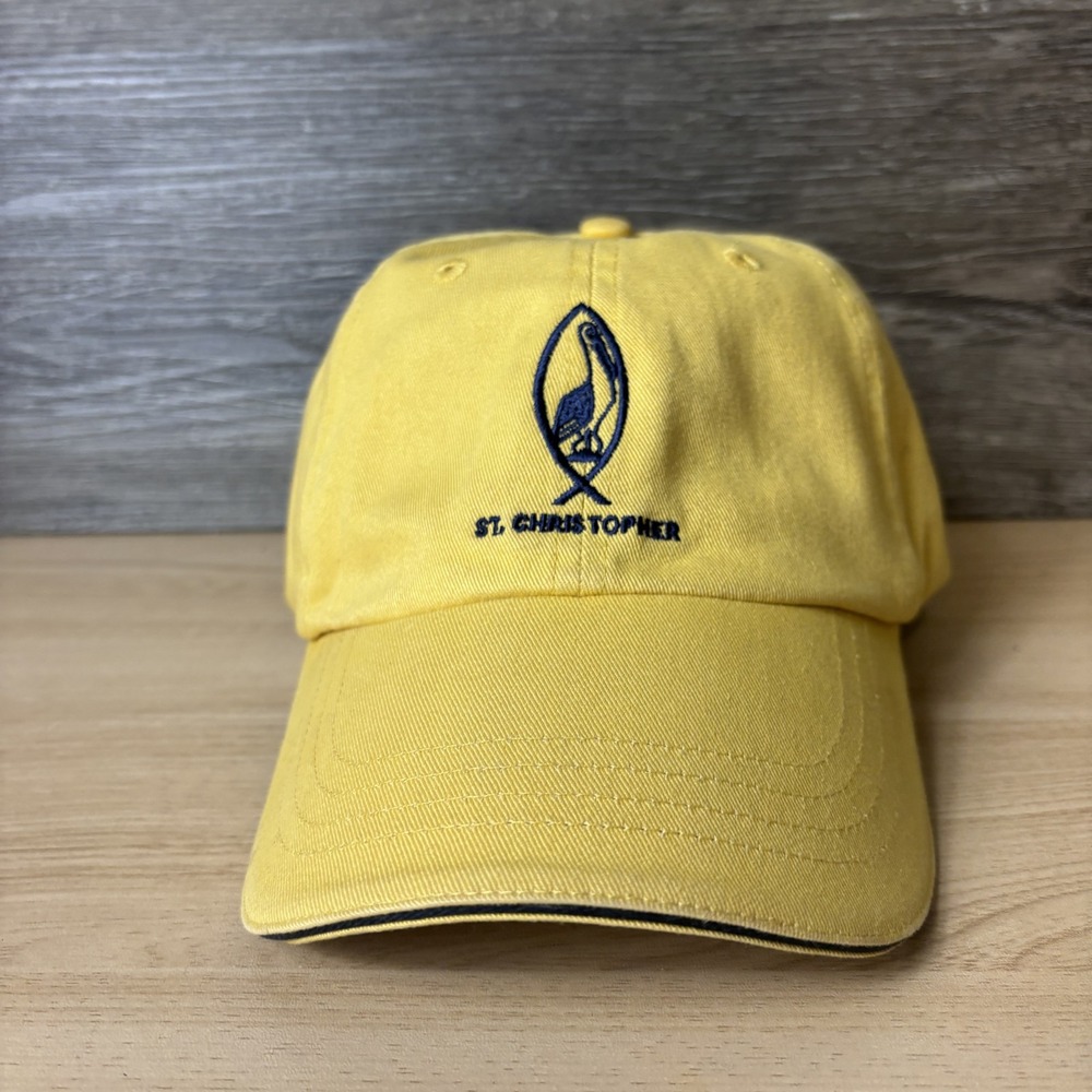 St Christopher Hat Cap Strap Back Yellow Embroidered Classic Dad Hat Mens Cotton